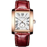 Lancardo Retro Men Square Watch: Quartz Calendar Leather Starp Independent Second Dial Dress Wrist Watch for Men Black Brown