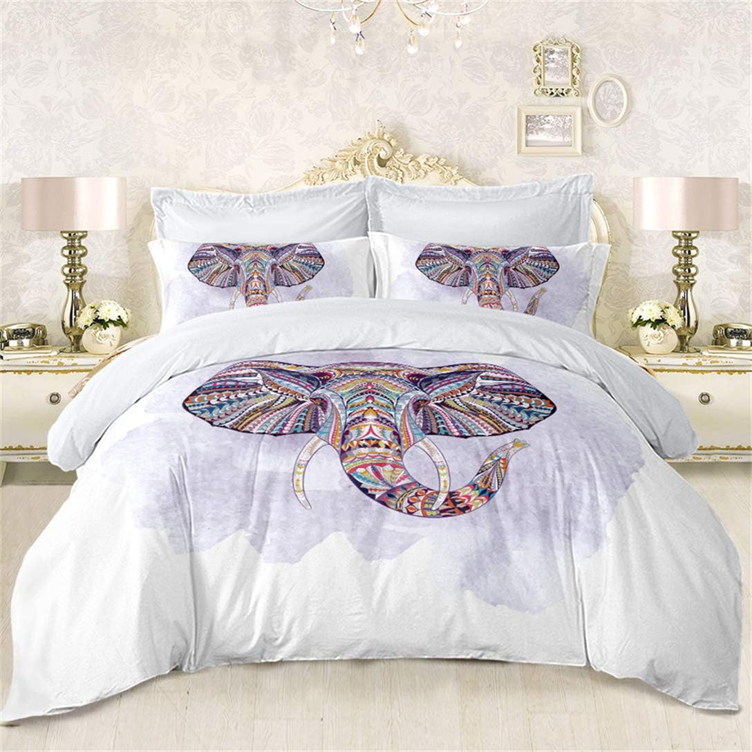 Junsey Colorful Elephant Printed Duvet Cover Set,Animal Design Bedding Set Full Size
