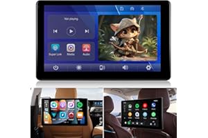 NHOPEEW Car Headrest Video Player, 9 inch IPS Screen Headrest TV Support Phone Wireless Carplay and Android Auto, Mirror Link, Video Website, Voice Control + 64G Memory Card