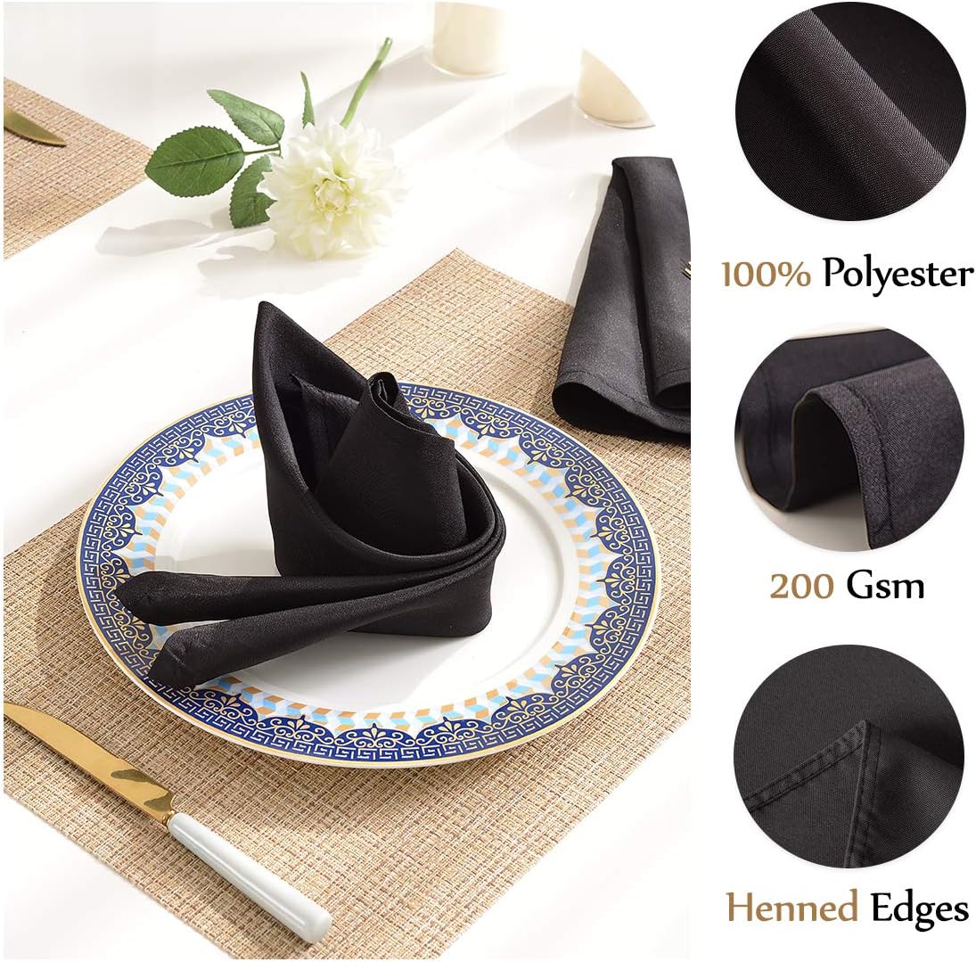 EVENTSDECO Cloth Napkins Black Basic Dinner Napkins 12 Pack 17 x 17 Inch Polyester Napkins for Dining Restaurant Hotel and Wedding: Home & Kitchen