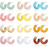 Ecally 12 Pairs Acrylic Resin Hoop Earrings Set Multiple Colors Resin Hoops Summer Lightweight Marble Earrings for Women Party Gifts Jewelry
