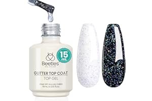 beetles Gel Polish Glitter Top coat Gel Polish 15ml Reflective Silver Mix Glitter Shiny Gel Nail Polish No Wipe Uv Gel Top Coat Nail Decoration Nail Art Sparkle Manicure DIY Home Salon