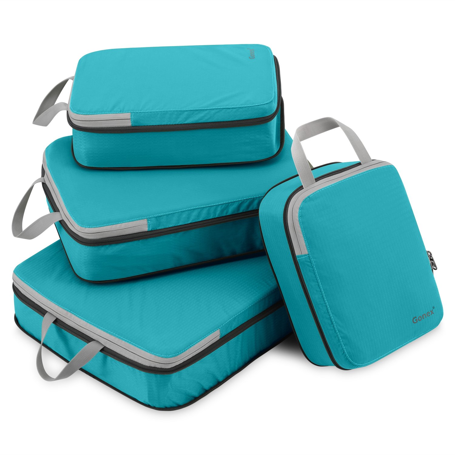 Compression Packing Cubes 3/4er Set, Gonex Kleidertaschen 4-teilig Verpackungswürfel, Kleidertaschen Set, Kofferorganizer Reise Würfel, Blau(4er) 2