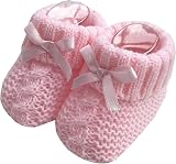 Nursery Time Knitted Booties 1 Pair Newborn Pink with Bow