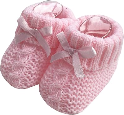 Nursery Time Knitted Booties 1 Pair Newborn Pink with Bow