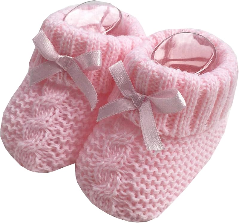 Nursery Time Knitted Booties 1 Pair Newborn Pink with Bow