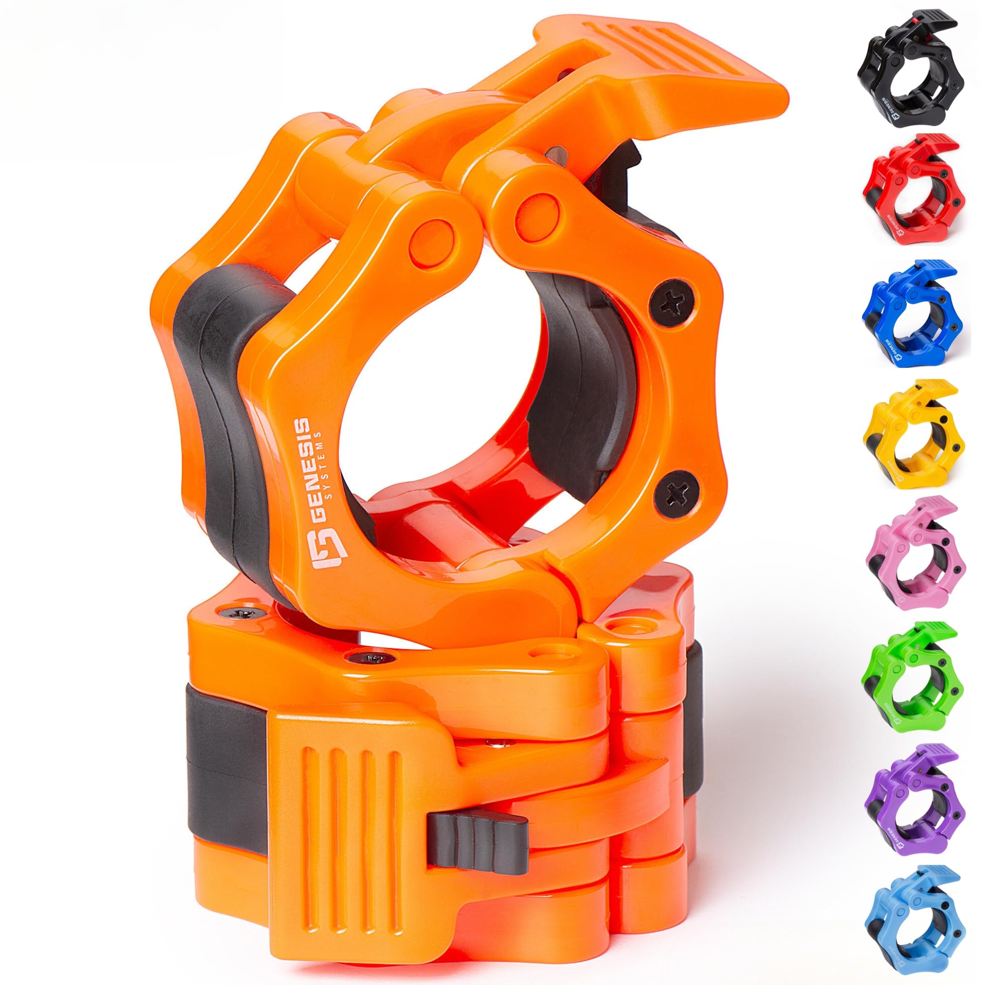 GENESIS SYSTEMS Olympic Barbell Clips 2 Inch Barbell Clamps Bar Collars Weight Quick Release - for Weightlifting