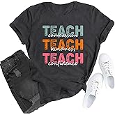 TUPOSU Womens Teacher Life T-Shirt Kindness Teaching Tee Tops Thankful Teachers Shirt