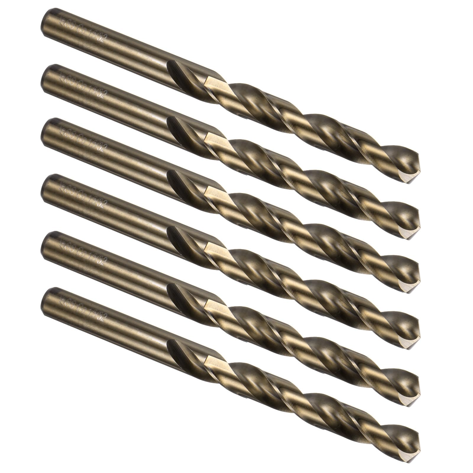 Kozelo 6PCS Twist Drill Bit - [15/32"] M35 High-Speed Steel Cobalt Round Shank Jobber Bit Set Dark Gold for Metal Wood Plastic Steel Use, 100mm/3.94" Blade Length — image 1