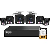 Defender AI Powered Sentinel 4K 8CH PoeE Security Camera System, 6pcs NVR Metal Outdoor Surveillance Cameras, 1TB HDD, Smart AI Human Detection, Blue/Red Lights, Works w/Empower App