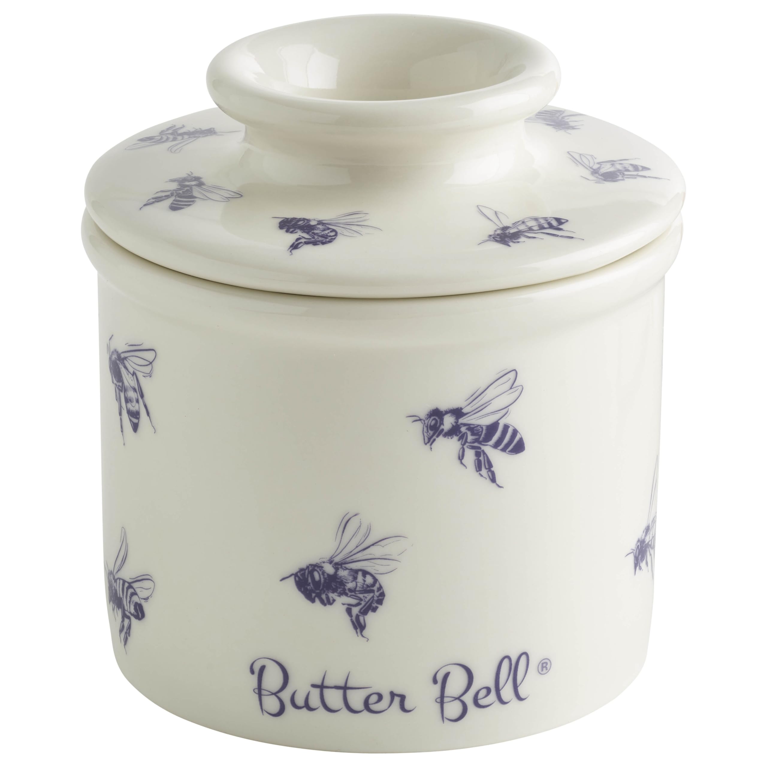 Butter Bell - The Original Butter Bell Crock by L Tremain, a Countertop French Ceramic Butter Dish Keeper with Lid for Spreadable Butter, Farmhouse Collection, Honey Bees, Blue & White