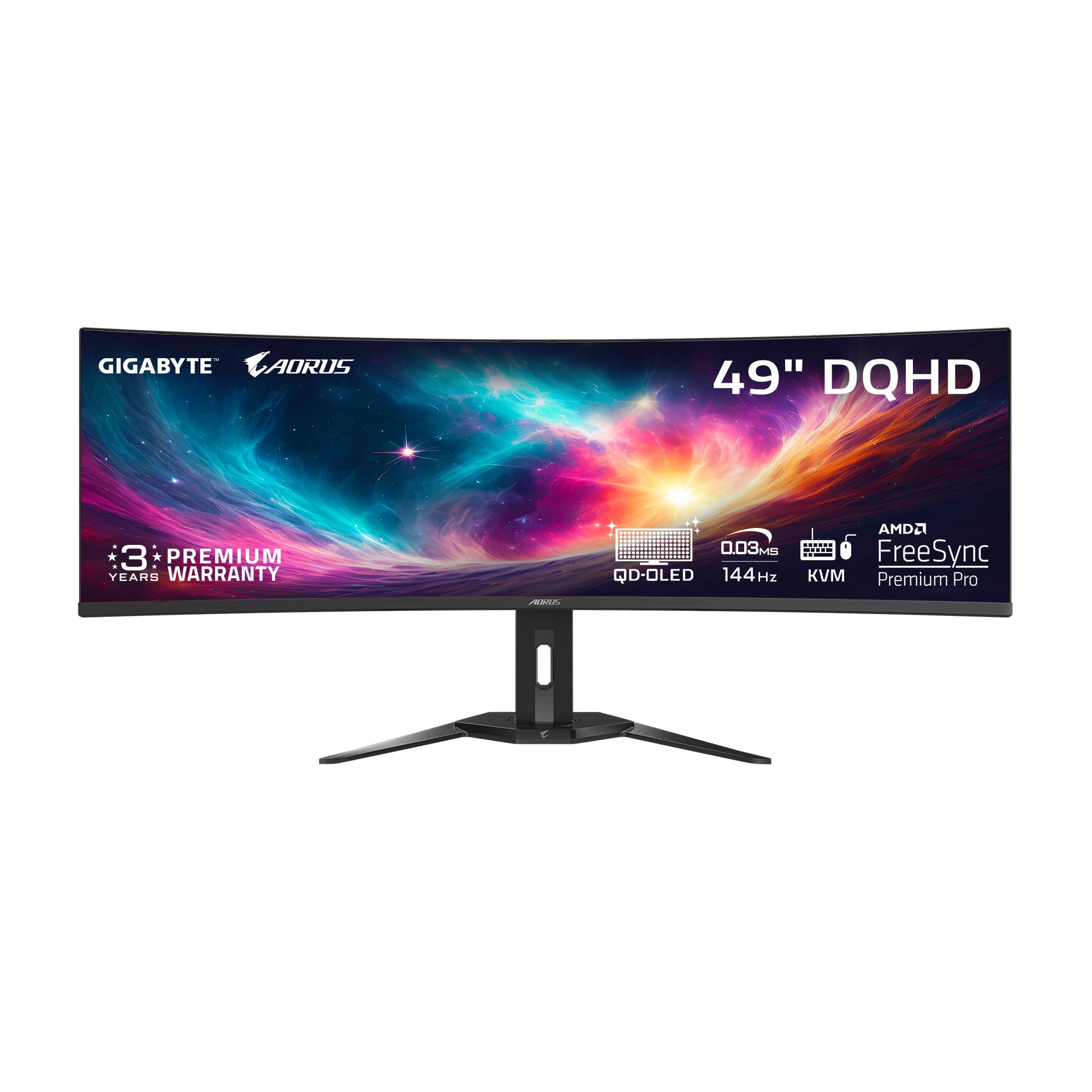 Photo 1 of GIGABYTE - AORUS CO49DQ - 49" QD OLED - 5120x1440 DQHD 32:9-1800R - 144Hz - 0.03ms GTG - AMD FreeSync Premium Pro - Super Ultrawide - KVM - HDMI, DP, Type C - Height Adjustable - Black
