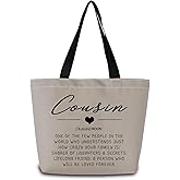 ZhuVantrix Funny Cousin Definition Tote Bag Reusable Grocery Bags Cute Aesthetic Shopping Shoulder Handbag with Interior Zipper Pocket Stylish Funny Text Present for Cousin Women