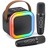 Mini Karaoke Machine for Kids Adults, 2026 TOP Birthday Gifts for Girls Boys 3,4,5,6,7,8+Year Old Toddler Toys, Portable Bluetooth Speaker with 2 Wireless Karaoke Microphones Player Valentine(Black)