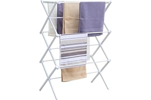 YUBELLES 3 Tiers Extendable Clothes Drying Rack, Vertical Laundry Rack Portable and Collapsible for Storage Indoor Outdoor, White