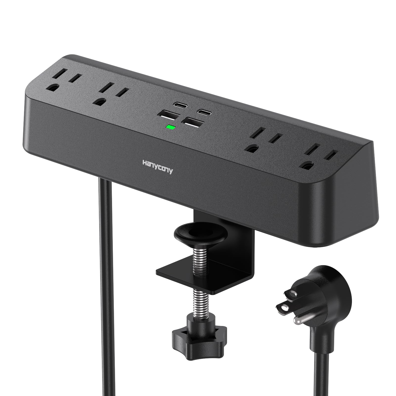 Desk Clamp Power Strip with PD30W USB-C, HANYCONY 5Ft Extension Cord, Desk Edge Mount Charging Station, Surge Protector with 4 Outlets 4 USB Ports(2 USB C), Home Office Gaming Accessories Essentials