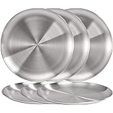 TOPZEA 6 Pack 8 Inch 304 Stainless Steel Dinner Plates, Durable Round Dinner Dishes, Camping Dish Catering Serving Salad Plat