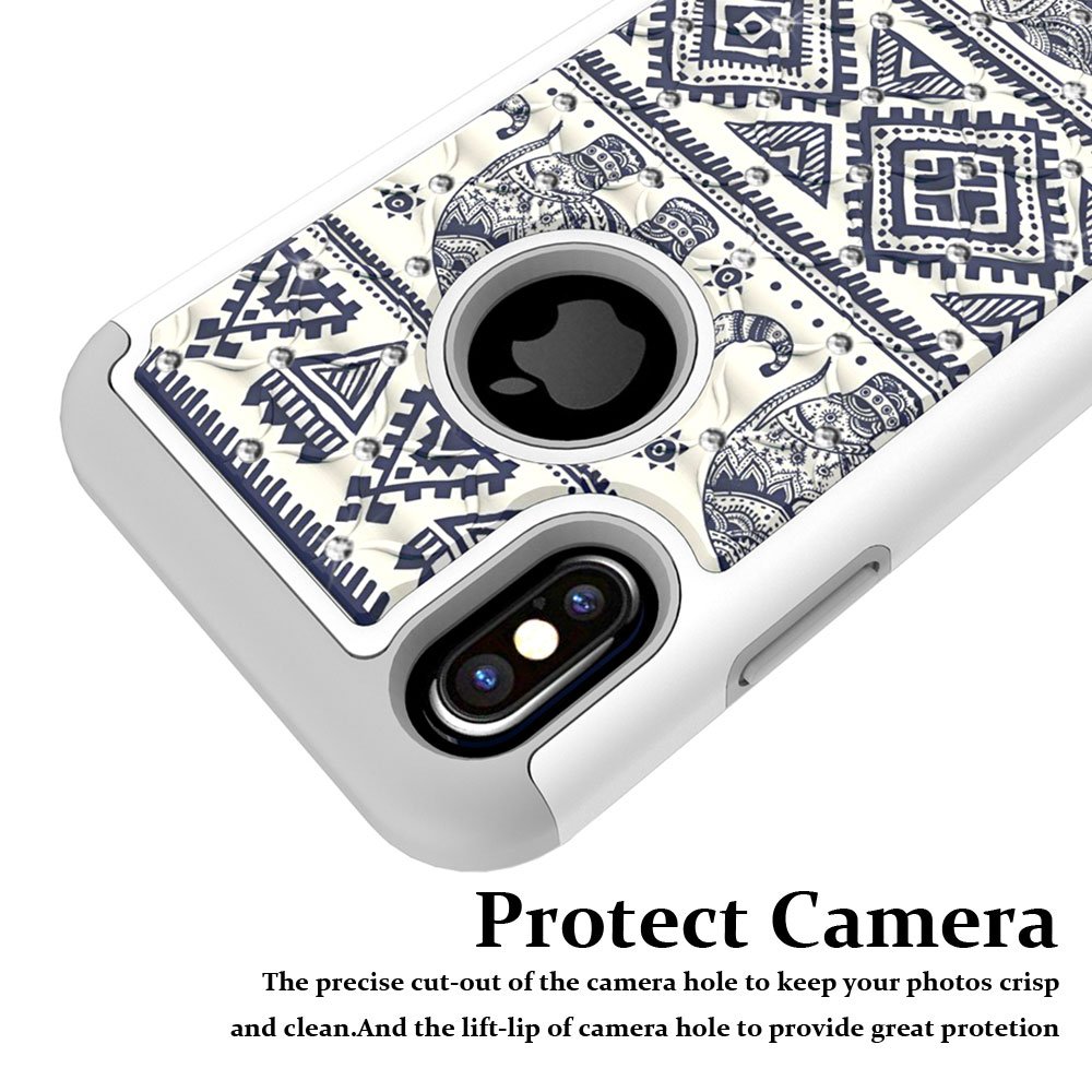 iPhone X Case, MagicSky [Shock Absorption] Studded Rhinestone Bling Hybrid Dual Layer Armor Defender Protective Case Cover for Apple iPhoneX - Elephant