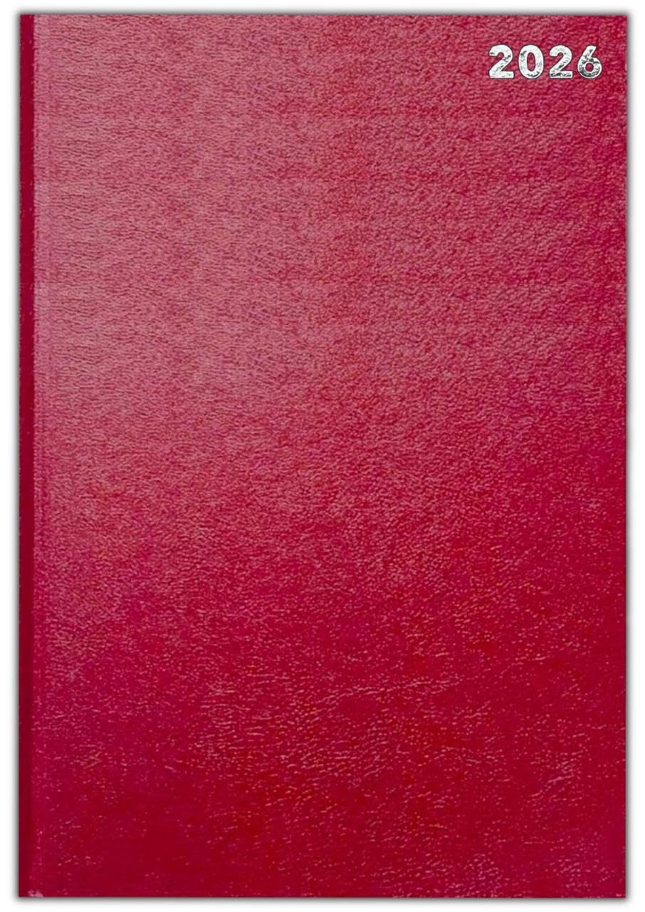 2026 A4 2 Page Per Day Appointment Diary - Hardback Office Diary (Red)