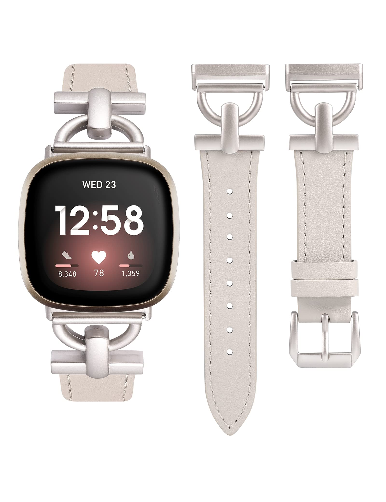 Wearlizer Leather Strap Compatible with Versa 4/3, Stylish Soft Leather Band with D-Shape Metal Buckle for Versa Smartwatch