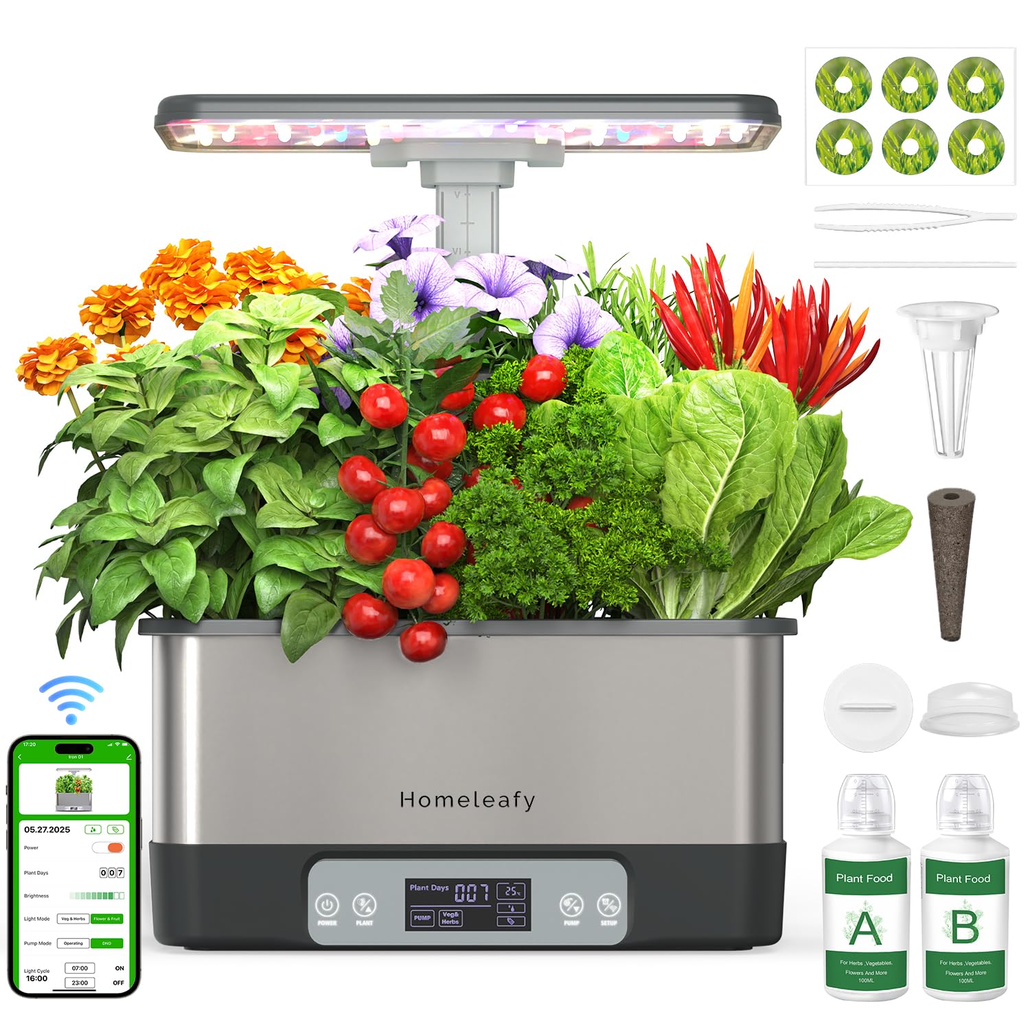 Photo 1 of Homeleafy Hydroponics Growing System Kit, 8 Pods Smart Indoor Herb Garden with WiFi App Control, Seeds Pod Kit,LED Grow Light,Stainless Steel Herbs Planter for Lettuce,Basil,Gardening Gifts