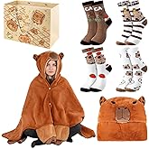 Jecery 6 Pcs Capybara Gift Set Wearable Blanket Capybara Hoodie Gifts Accessories Animals Socks Oversized Cozy Flannel Cute Warm Blanket Favor Bags for Adult Themed Party Birthday Valentine's Day