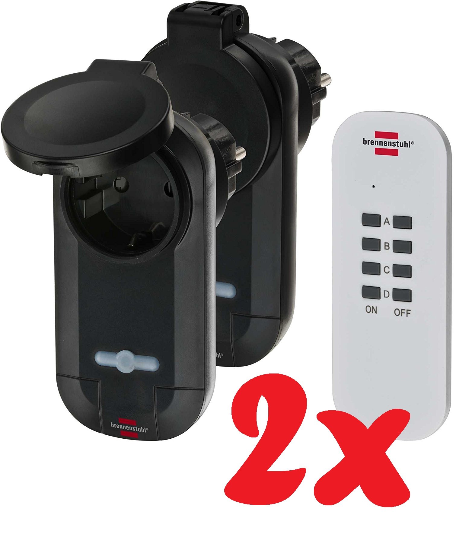 Brennenstuhl Radio Switch Set RC CE1 0201, Set of 2 Radio Sockets (Outdoor IP44, with Handheld Transmitter and Increased Touch Protection) Black