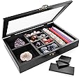 Mooncraftlogy Adjustable Rock Display Case, Crystal Collection Box with Shelves, Wood Witchy Stones Organizer Storage,Gem Holder with Lid for Seashell, Collectibles, Wiccan Gift for Women (Black)