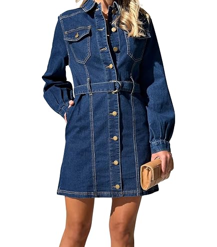 Michael Kors Women's Belted Denim Mini Dress, Blue Sky Wash, X-Small at Amazon Women's Clothing store