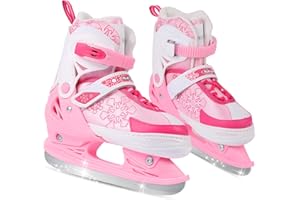 BASYNOL Nattork Adjustable Ice Skates,Soft Padding and Reinforced Ankle Support Ice Skates for Kids,Boys and Girls,Gray Blue Lace-Up Fun Hockey Skate,S,M,L,XL