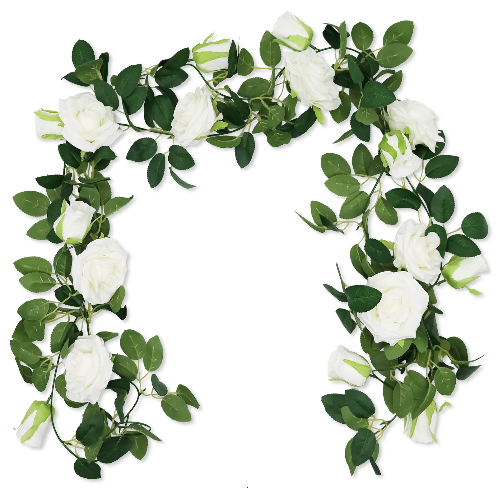 SZXMDKH Artificial Rose Garland, 2 Pack 6.5FT Fake Silk Rose Flower Hanging Artificial Vine for Wedding, Party, festival, Room Decor, Office, Garden, Indoor Outdoor Wall Decoration (White)
