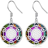 Alphm Metatron Cube Earrings for Women 925 Sterling Sliver Sacred Geometry Earrings with Austrian Crystal Sacred Geometry Jewelry Present
