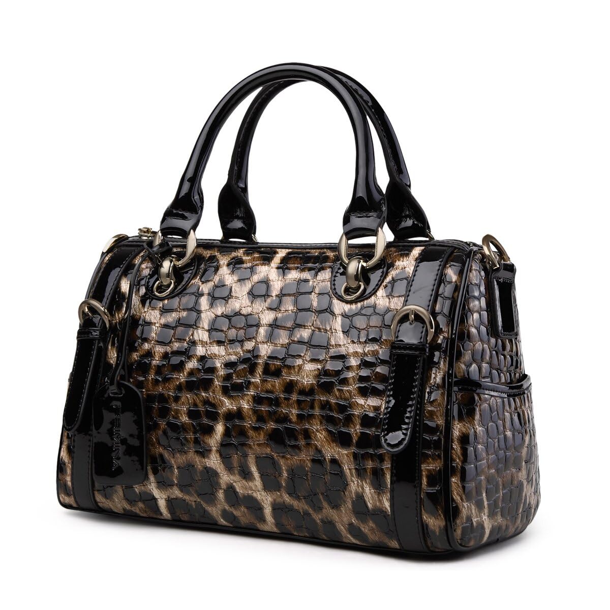 FEIMINA Genuine Leather Tote Handbag Purse CrossBody Bag Patent Leather Shoulder Bag Fashion Leopard Print for Women, Leopard Print, One Size