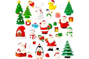 Bbiamsleep 40 Pcs Mini Christmas Figures Christmas Miniature Ornaments Mini Resin Christmas Figures Mini Christmas Figurines Snow Globe Figurines for Fairy Garden Christmas Snow Globes Village Decor