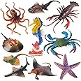 10Pcs Large Sea Animals Toys Figures, Plastic Ocean Creature Figurines Sea Horse Starfish Crab Lobster Octopus Devilfish Rays