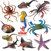 10Pcs Large Sea Animals Toys Figures, Plastic Ocean Creature Figurines Sea Horse Starfish Crab Lobster Octopus Devilfish Rays
