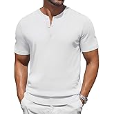 COOFANDY Men's Knit Henley Shirts Short Sleeve Casual Basic Tee Summer Button Soild T Shirts