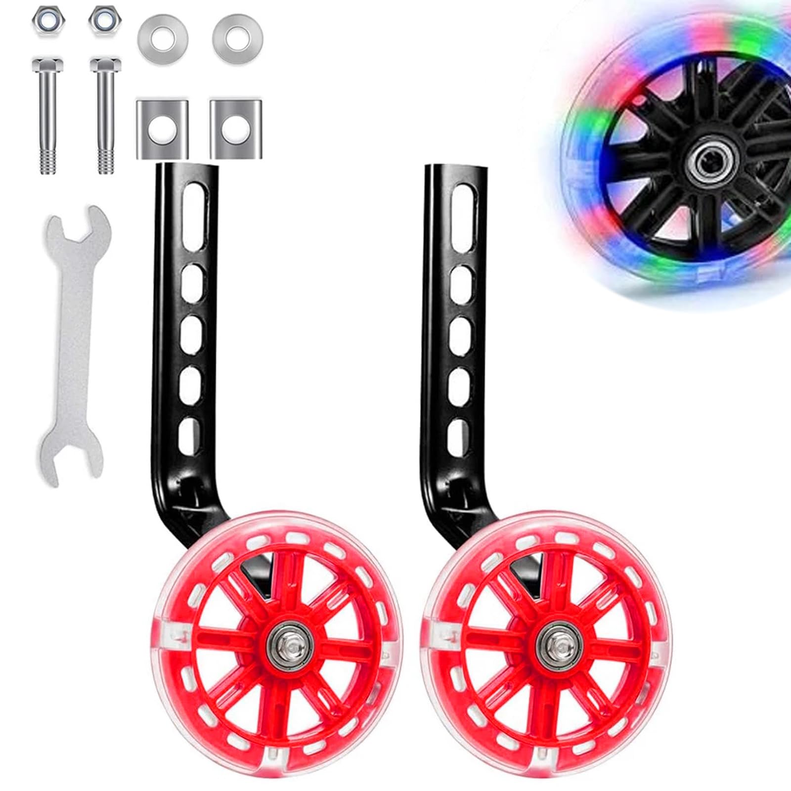 ALI2 Kids Bike Stabilisers for Childs, Bicycle Training Flash Wheels for Kids Compatible with 12 14 16 18 20 Inch Kids' Variable Bicycles & Single-Speed Bikes.(Red)