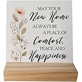 grapehiker New Home Blessing Wooden Desk Sign Decor, Housewarming Gifts for Women, May Your New Home Always Be Comfort Peace Wood Plaque Sign for Bedroom Living Room Desk Table Shelf Decorations