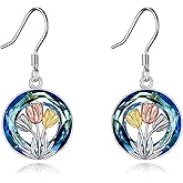 CRMAD Purple Tulip Earrings for Women Sterling Silver Tulip Flower Dangle Leverback Earrings