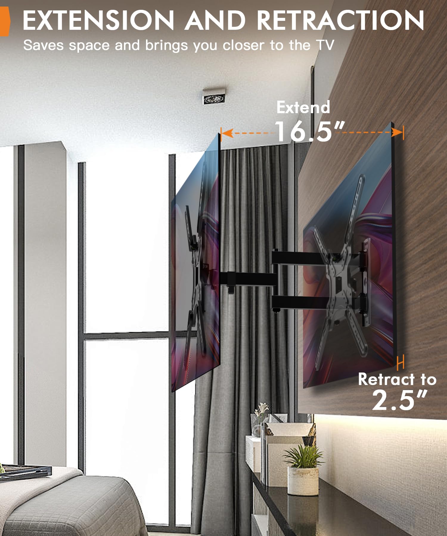Full Motion TV Wall Mount for Most 26-55 Inch TVs, Corner Wall Mount TV Bracket with Tilt Swivel and Articulating, Single Stud Center Design Fits Flat/Curved TVs, Max VESA 400x400mm Up to 77 lbs