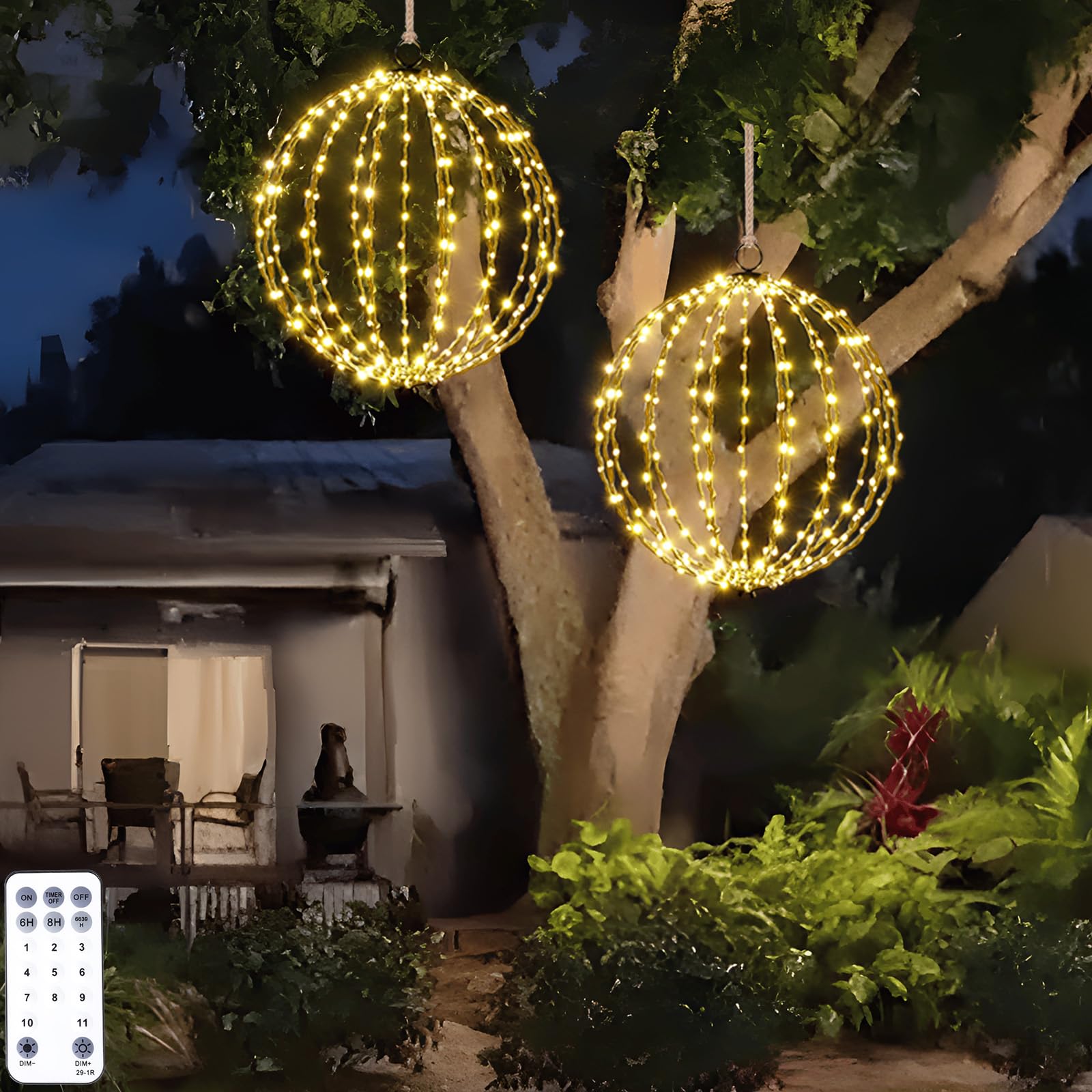 Photo 1 of 16" Large Outdoor Hanging Lighted Sphere, Christmas Decoration Light Balls, 2 in 1 Warm White and Multicolor Chandelier, 208 LED Iron Frame Foldable Globe for Patio Tree Gazebo Decor (2PK Plug in)