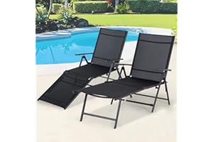 AECOJOY Outdoor Lounge Chair, Adjustable Reclining Folding Pool Lounger with 7 Back & 2 Leg Adjustable Positions, Chaise Loun