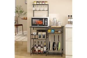 3IngSeagulls Baker's Rack for Kitchen with Storage, Microwave Stand with Adjustable Shelves, Kitchen Stand with 10 S Hooks, 6-Tier Coffee Bar Station, Kitchen Shelves for Spices, Pots, Gray