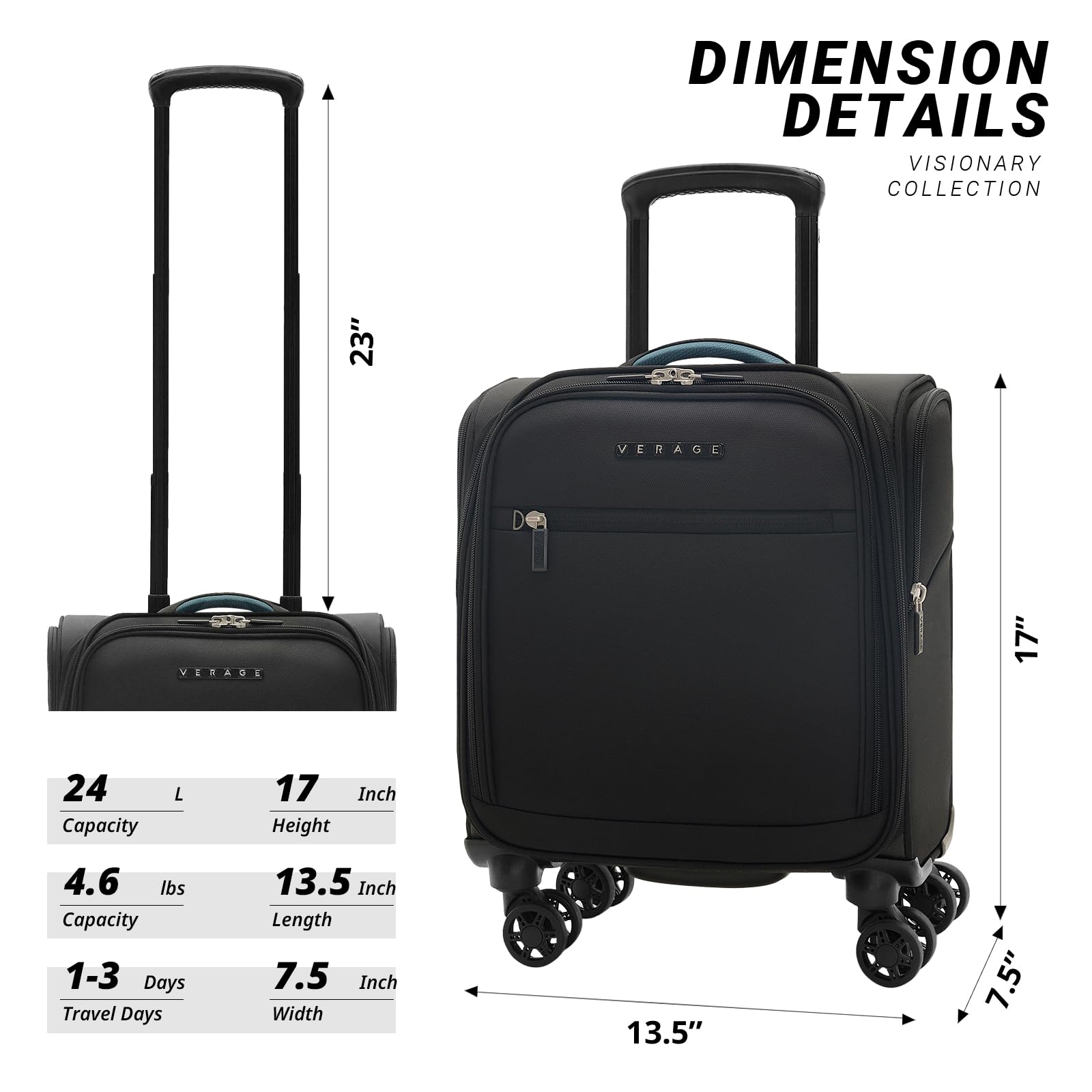 Verage Carry On Underseat Luggage with Wheels & USB Port, Wheeled Spinner Bag Carry-on Luggages for Airlines, Lightweight Suitcase Men Women, Pilots and Crew