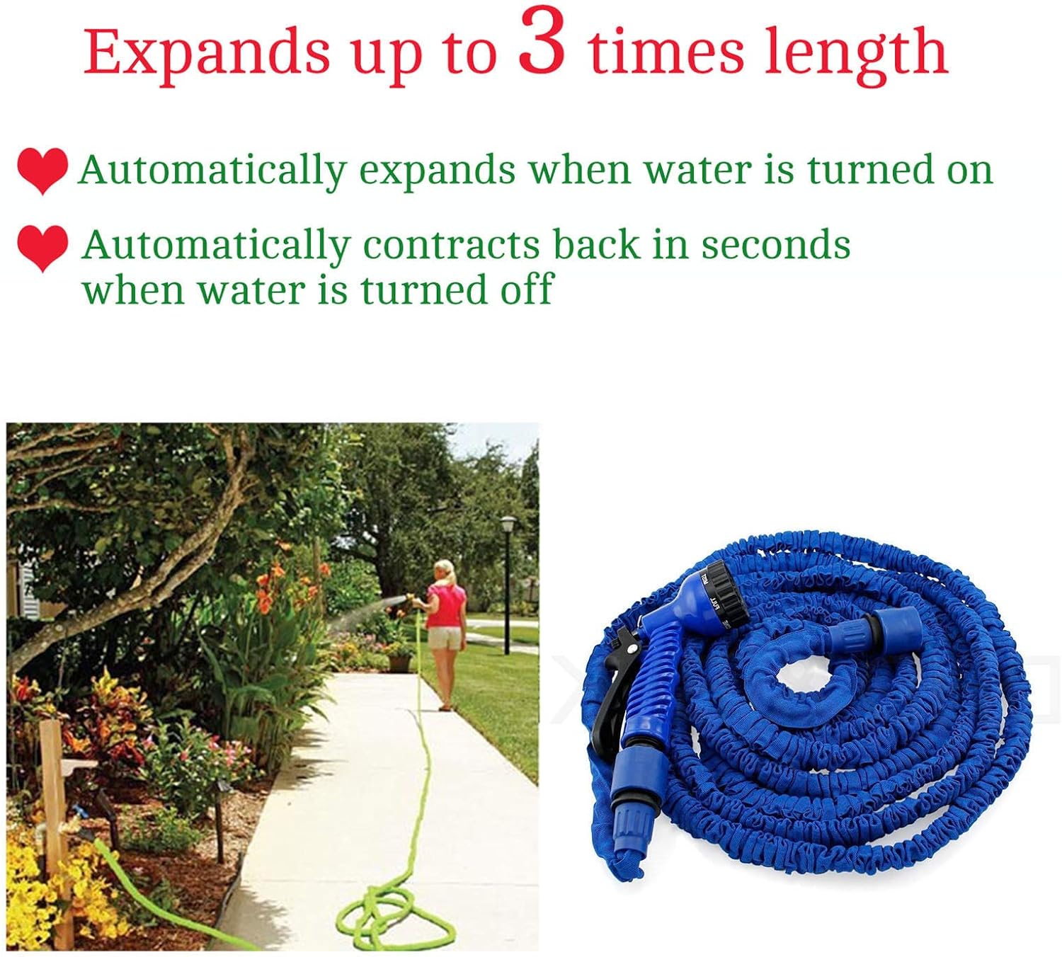 Black SiKy Garden Hose Expandable Water Pipe 3 Times Expanding 75ft Flexible Magic Hose Pipes