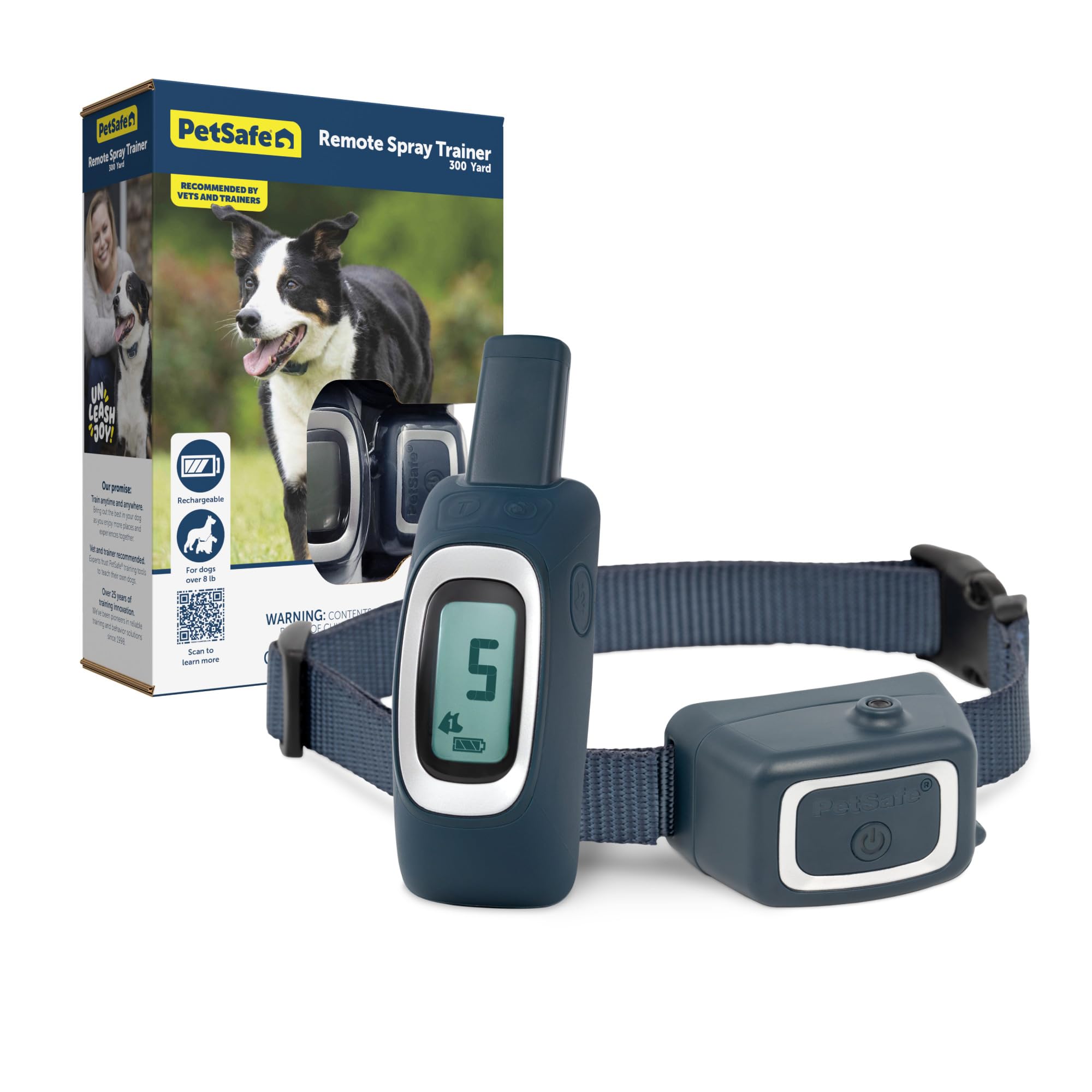 PetSafe Remote Spray Trainer, Dog Training Collar - 3 Modes: Tone, Vibration or Spray - Rechargeable and Water-Resistant includes Citronella and Unscented Spray Refills - 300 Yards (900 Feet) Range