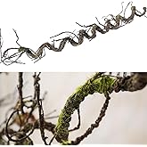 1Pcs 71inch Bendable Artificial Floral Grapevine Garland Fake Realistic Woody Tree Branches Plants Twigs Stems Trunk with Moss for Outdoor Mantel Wall Hanging Garden Halloween Jungle Room Decoration