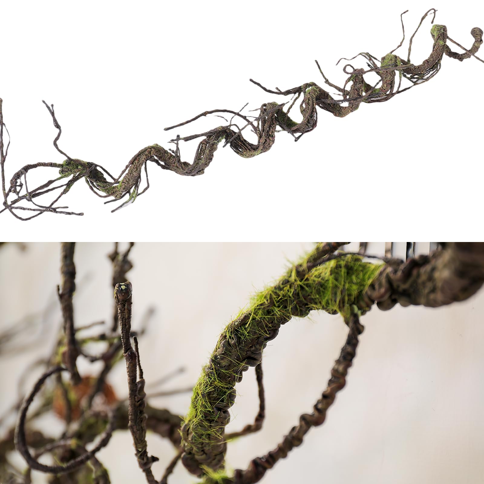Photo 1 of 1Pcs 71inch Bendable Artificial Floral Grapevine Garland Fake Realistic Woody Tree Branches Plants Twigs Stems Trunk with Moss for Outdoor Mantel Wall Hanging Garden Halloween Jungle Room Decoration