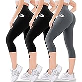 Blisset Women's High Waisted Capri Buttery Soft Tummy Control No See Through Workout Athletic Running Yoga Cycling